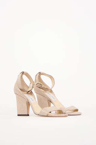 Jimmy Choo Beige & Gold Textured Leather Edina Heel