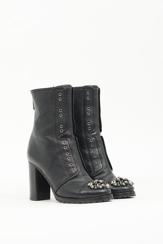 Jimmy Choo Black Leather Embellished Heeled Boot