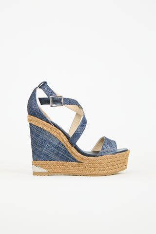 Jimmy Choo Blue Denim Portia Wedge Sandal