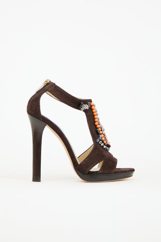 Jimmy Choo Brown Suede & Multi Beaded Heel