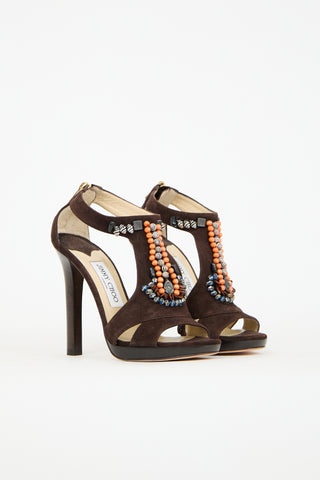 Jimmy Choo Brown Suede & Multi Beaded Heel