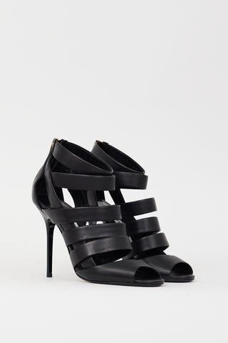 Jimmy Choo Black Leather Duran Caged Strappy Heel