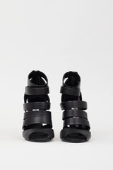 Jimmy Choo Black Leather Duran Caged Strappy Heel