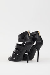 Jimmy Choo Black Leather Duran Caged Strappy Heel