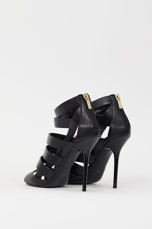 Jimmy Choo Black Leather Duran Caged Strappy Heel