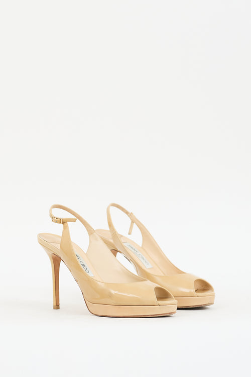 Beige Patent Nova 100 Slingback  Pump