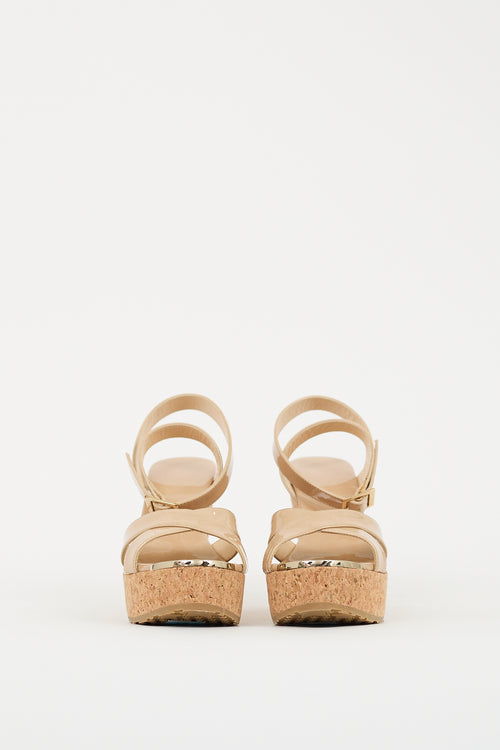 Jimmy Choo Beige Patent & Cork Portia Wedge Sandal