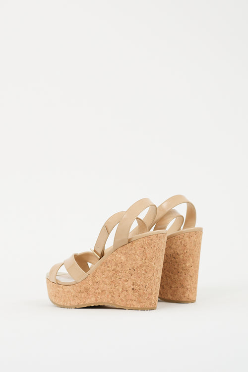 Jimmy Choo Beige Patent & Cork Portia Wedge Sandal