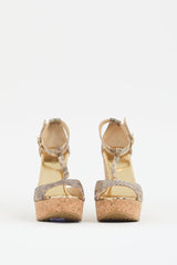Jimmy Choo Gold Leather & Cork Printed Pela Wedge Sandal