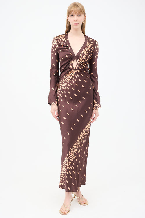 Johanna Ortiz Brown Silk Printed Voragine Tunic Dress