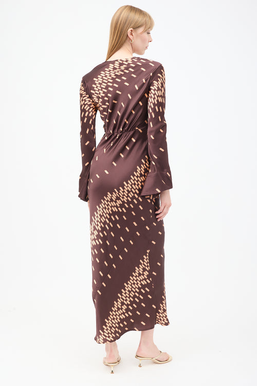 Johanna Ortiz Brown Silk Printed Voragine Tunic Dress