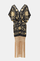Johanna Ortiz Silk Embroidered Fringe Hem Dress