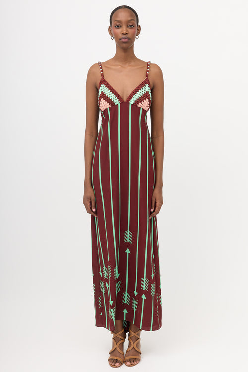 Silk & Crochet Printed Maxi Dress