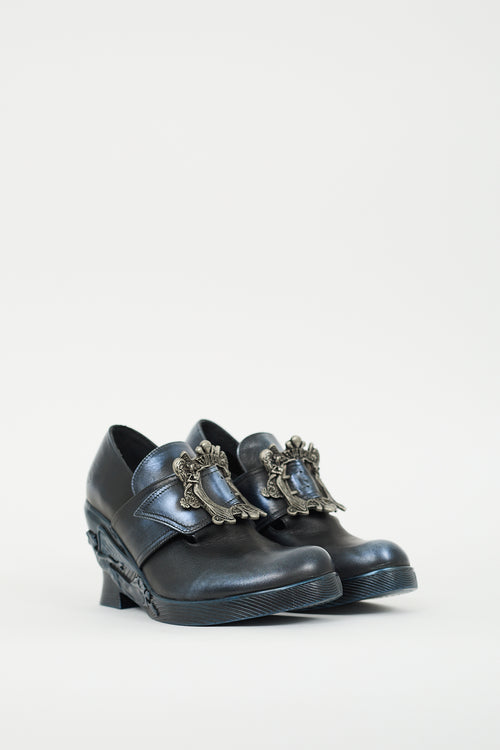 John Fluevog Navy Metallic Leather Mission Engle Loafer