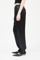 John Galliano Black Satin Tapered Trousers