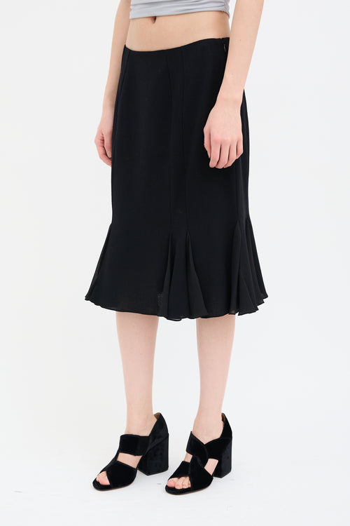 John Galliano Black Wool Pleated Midi Skirt