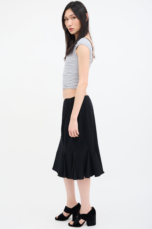 John Galliano Black Wool Pleated Midi Skirt