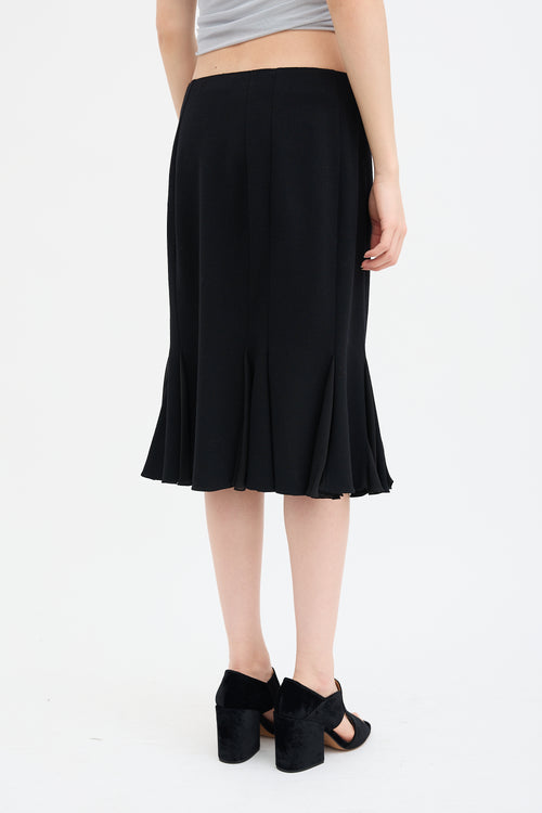 John Galliano Black Wool Pleated Midi Skirt