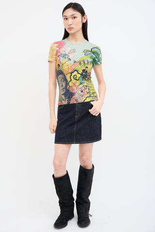 John Galliano Green & Multi Graphic T-Shirt