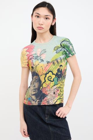 John Galliano Green & Multi Graphic T-Shirt