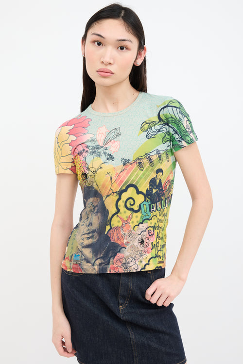 John Galliano Green & Multi Graphic T-Shirt