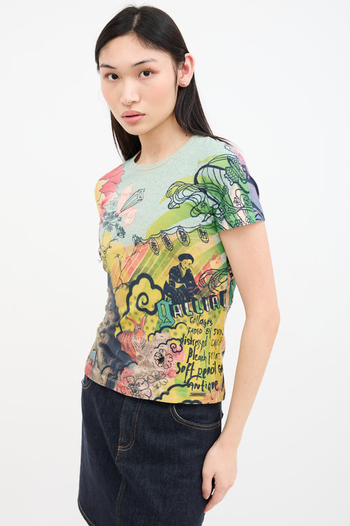 John Galliano Green & Multi Graphic T-Shirt