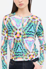 John Galliano Green & Multi Rhinestone Checkered Cardigan