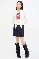 John Galliano White & Red Graphic Tie Top