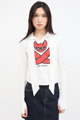 John Galliano White & Red Graphic Tie Top