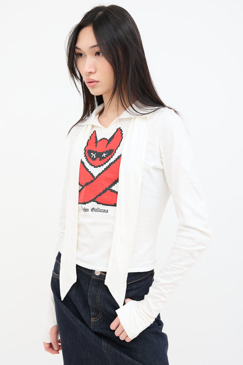 John Galliano White & Red Graphic Tie Top