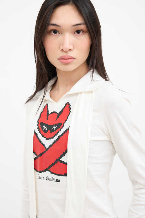 John Galliano White & Red Graphic Tie Top