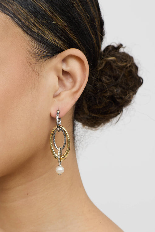 John Hardy Sterling Silver & 18K Yellow Gold Pearl Drop Earrings