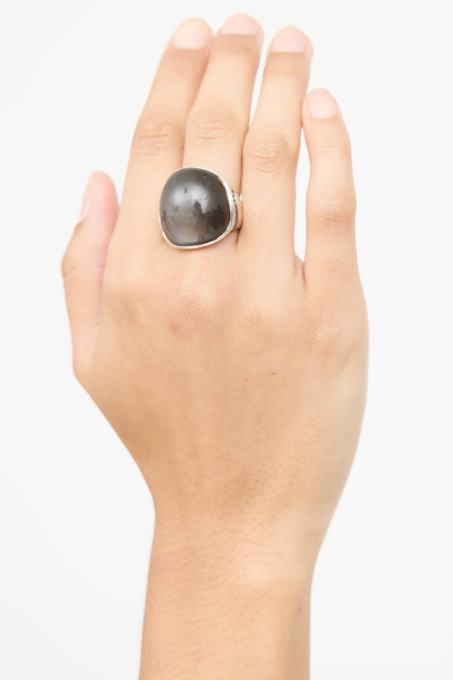 John Hardy Sterling Silver Moonstone Diamond Bamboo Ring