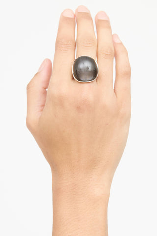 John Hardy Sterling Silver Moonstone Diamond Bamboo Ring