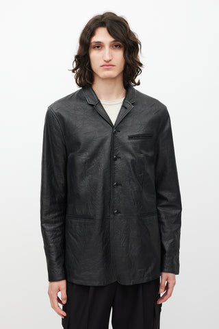 John Varvatos Black Leather Button Front Jacket