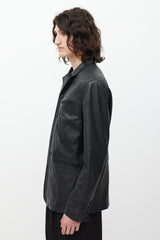 John Varvatos Black Leather Button Front Jacket