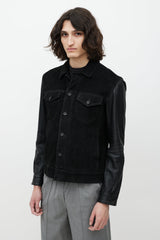 John Varvatos Black Leather Trucker Jacket