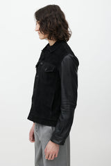 John Varvatos Black Leather Trucker Jacket