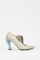 John Fluevog Grey & Blue Leather Estella Bootie