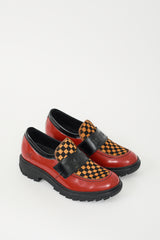 John Fluevog Red Leather & Multi Hair Linggo Loafer