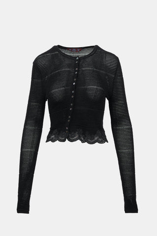 John Galliano Ribbed Pointelle Knit Cardigan