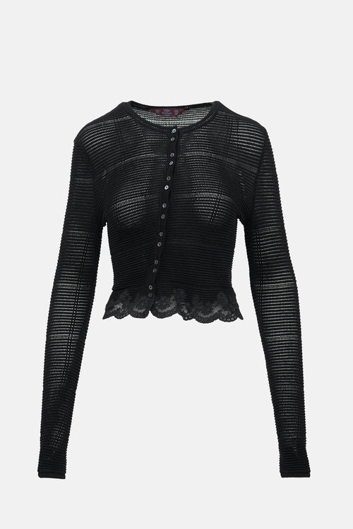 John Galliano Ribbed Pointelle Knit Cardigan