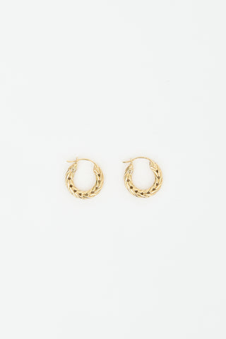 John Hardy 18K Gold Carved Chain Hoop Earrings