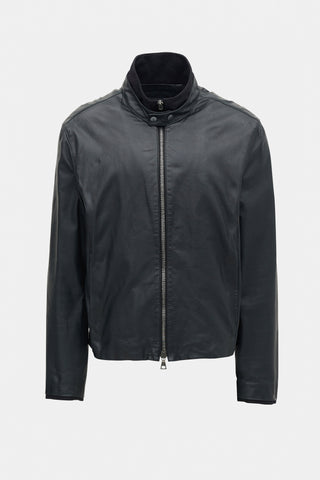 John Varvatos Leather Layered Collar Jacket