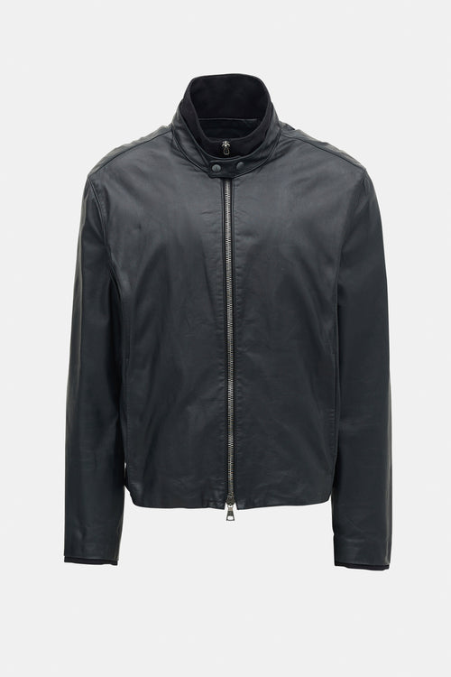 John Varvatos Leather Layered Collar Jacket