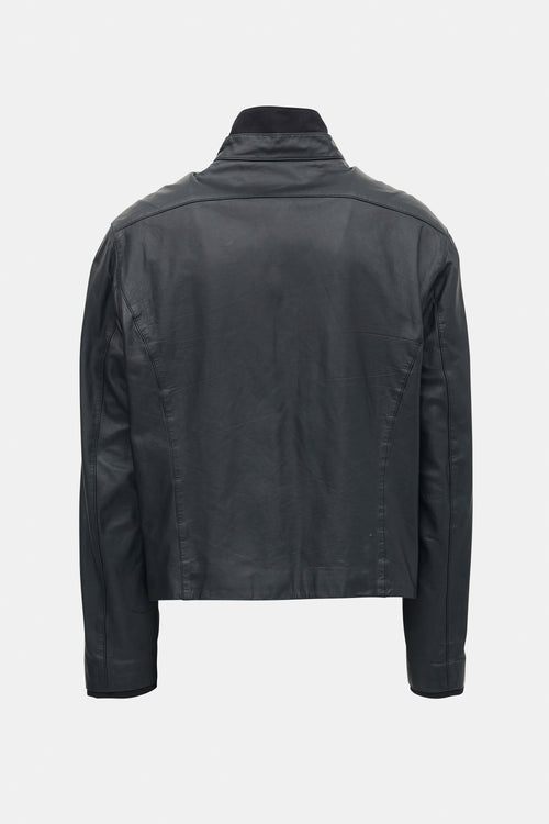 John Varvatos Leather Layered Collar Jacket