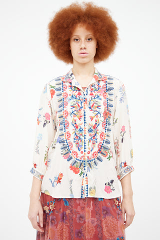 Johnny Was Cream Silk Floral Blouse