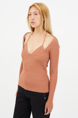 Jonathan Simkhai Brown Ribbed Bra Long Sleeve Top