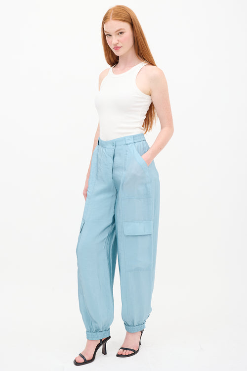 Jonathan Simkhai Blue Satin Artemis Cargo Pant