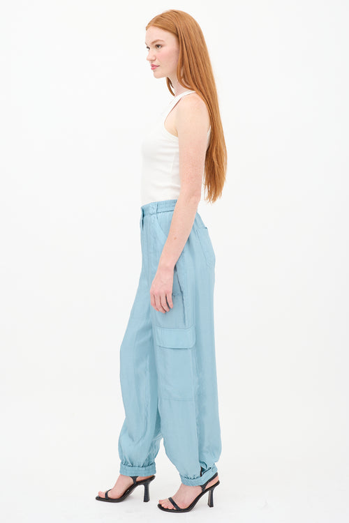 Jonathan Simkhai Blue Satin Artemis Cargo Pant